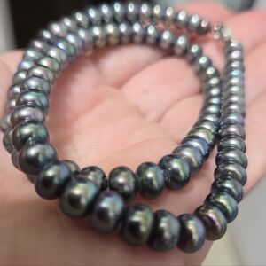 RARE 81pc Natural Wild Tahitian-Type Steel Grey Pearl Necklace 925